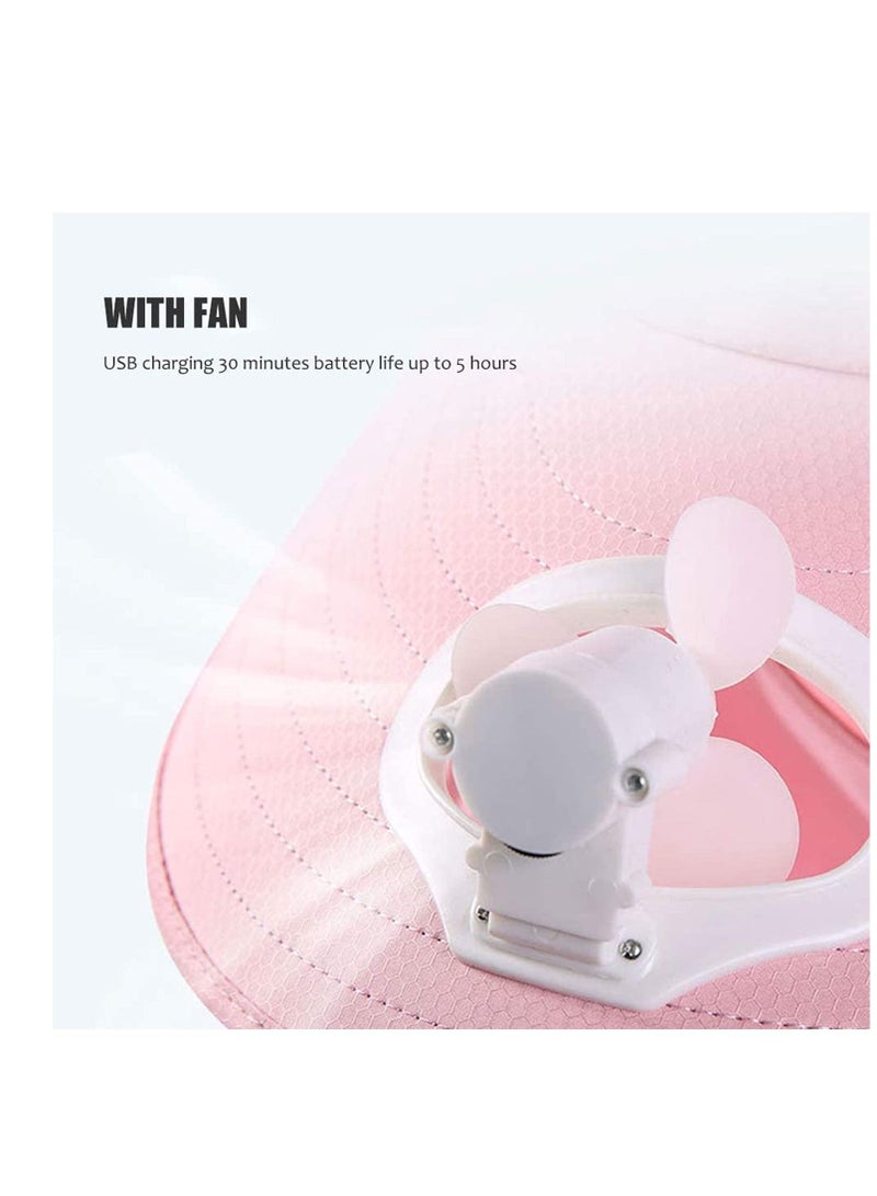 Fan Visor Cap USB Charging Summer Women hat with Face Neck Cover Wrap for Travel UV Protection Portable Outdoor Camping Pink