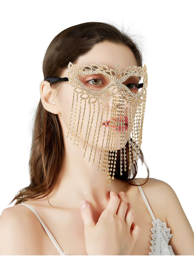 Crystal Chain Mask, Rhinestone Cat Eye Fringe Masquerade, Rhinestone Fringe Masquerade Mask Chain, 1920s Masks for Masquerade Proms, Hallowmas Party, Photo Shoot