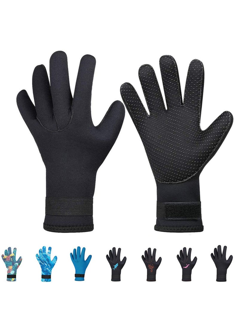 SYOSI Diving Gloves, 5mm Neoprene Gloves, Waterproof Warm Diving Gloves with Adjustable Velcro, Anti-Slip Water Gloves for Women Men for Diving, Surfing, Kayaking, Snorkeling, Sailing (Black, L)