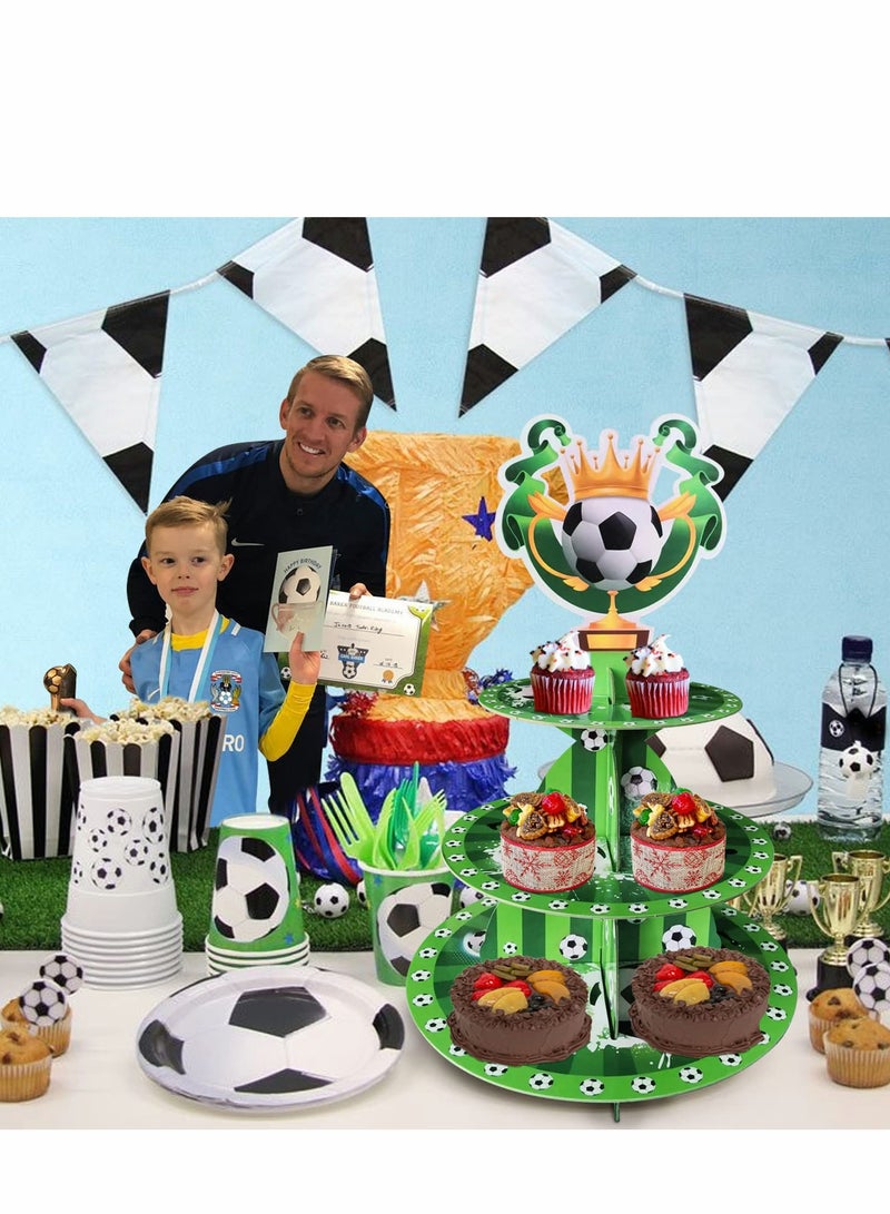 Soccer Themed Birthday Party Supplies, World Cup 2022, Decorations, 3 Tier Cardboard Cupcake Stand, Cake Topper Sports Theme Supplies for Teenagers