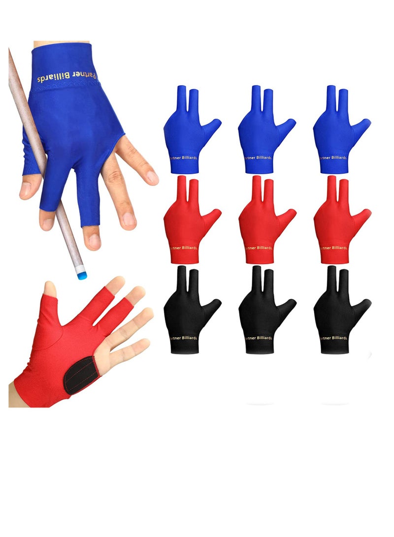 Billiard Pool Gloves Breathable and Comfortable Fits on Left Hand Glove Elastic Shooters Snooker Cue Sports Show Pool Gloves  for Snooker Cue Sport, for Women and Men 9Pcs