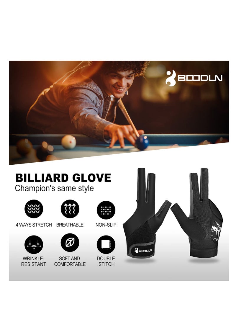 Billiard Pool Gloves for Left Hand 3 Finger, Splicing Process, Breathable Billiard Pool Gloves,Snooker Cue Sport Glove Show Gloves Popular Sizes for Men & WomenBilliard Shooters Sports Accessories