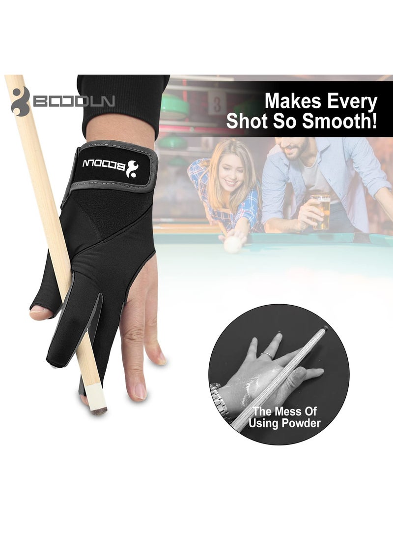 Billiard Pool Gloves for Left Hand 3 Finger, Splicing Process, Breathable Billiard Pool Gloves,Snooker Cue Sport Glove Show Gloves Popular Sizes for Men & WomenBilliard Shooters Sports Accessories