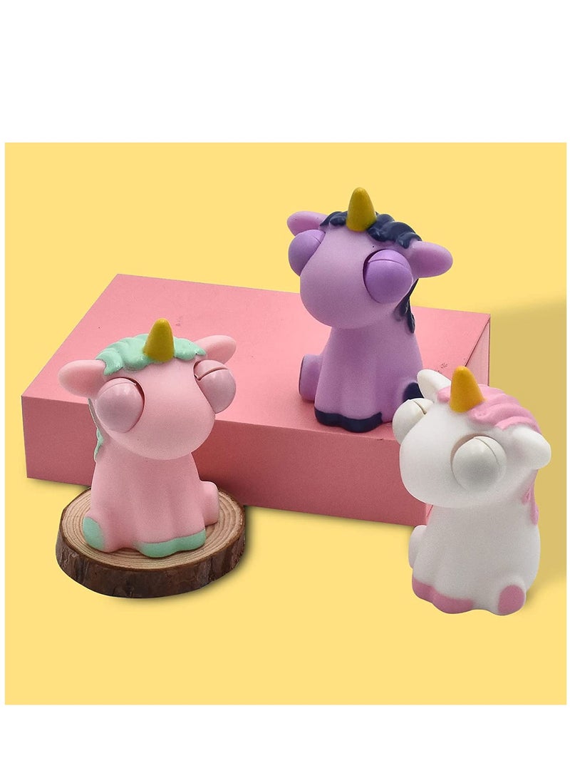 Unicorn Squishy Stress Balls Toy, 3 PCS Funny Squeeze Toys,Eye Popping Relief Hand Fidget Sensory Toy,Cute with Pop Out Eyes Ideal Party Favor Anti-Anxiety Office Desk Toys