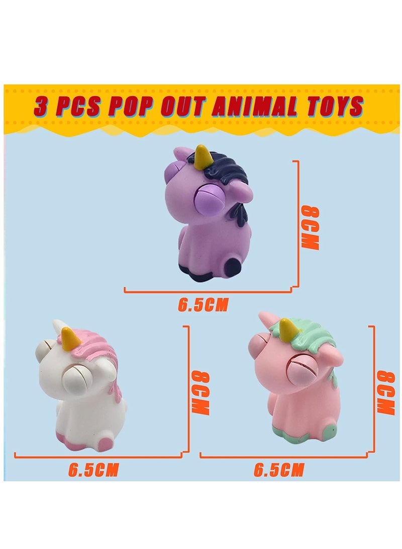 Unicorn Squishy Stress Balls Toy, 3 PCS Funny Squeeze Toys,Eye Popping Relief Hand Fidget Sensory Toy,Cute with Pop Out Eyes Ideal Party Favor Anti-Anxiety Office Desk Toys