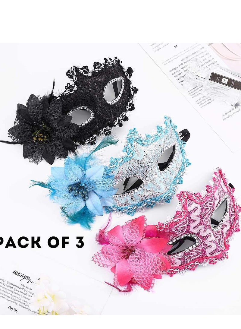 Masquerade Masks, 3 Pcs Lace Venetian Party Mask