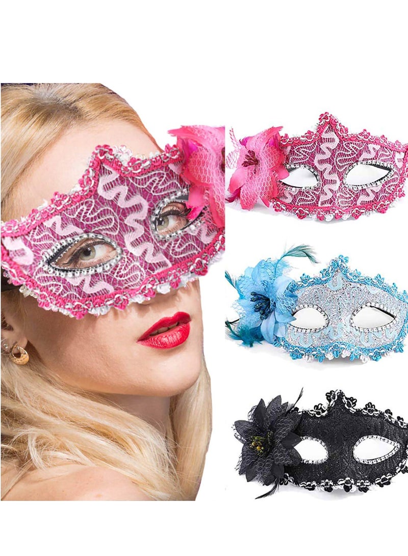 Masquerade Masks, 3 Pcs Lace Venetian Party Mask