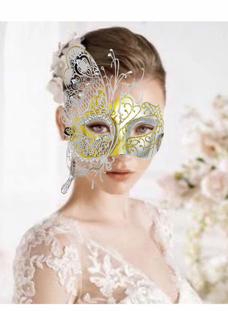 Masquerade Mask for Women, 2 Pack Mysterious Venetian Butterfly Lady  Party Evening Prom Ball Costumes Accessory, Gold