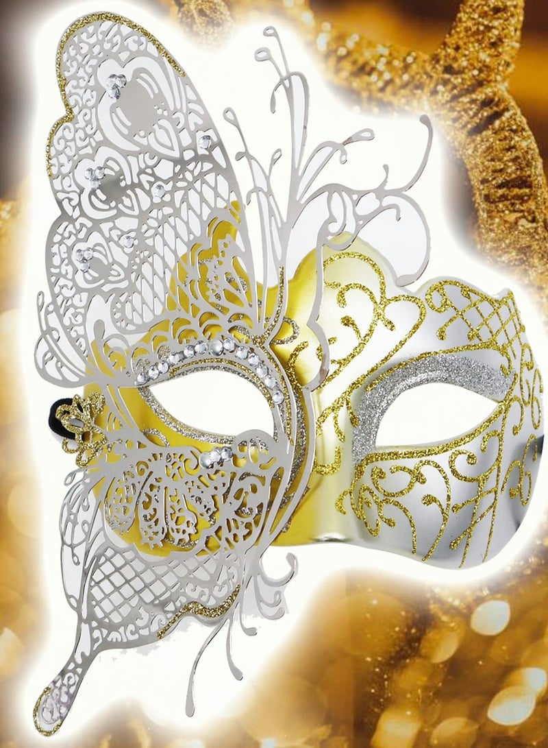 Masquerade Mask for Women, 2 Pack Mysterious Venetian Butterfly Lady  Party Evening Prom Ball Costumes Accessory, Gold