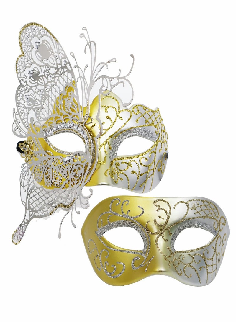 Masquerade Mask for Women, 2 Pack Mysterious Venetian Butterfly Lady  Party Evening Prom Ball Costumes Accessory, Gold