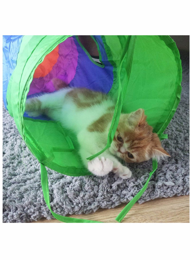 Cat Tunnel, with Play Ball, Foldable Rainbow S-Tunnel, for Indoor Cat, Interactive Peek-a-Boo Cat Chute Cat Tube Toy with Fun Ball and 2 Peek Hole, for Kittens Puppies Rabbits, Other Small Pets