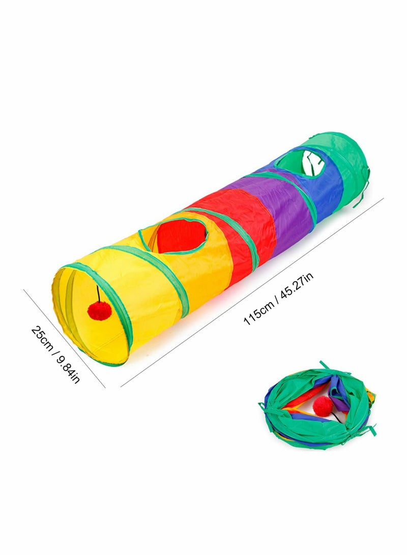 Cat Tunnel, with Play Ball, Foldable Rainbow S-Tunnel, for Indoor Cat, Interactive Peek-a-Boo Cat Chute Cat Tube Toy with Fun Ball and 2 Peek Hole, for Kittens Puppies Rabbits, Other Small Pets