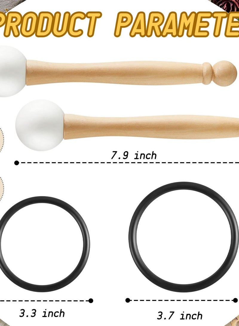 Singing Bowl Mallet Set, Includes Crystal Bowl Rubber Mallet Striker and O Rings, 2 Rubber Head Wood Handle Mallets, and 2 Rubber O Rings for Crystal Singing Bowl Sound Meditation