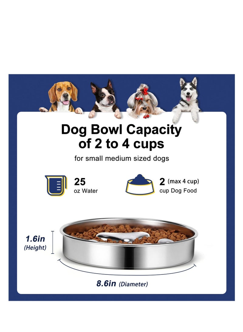 Slow Feeder Dog Bowls 304 Stainless Steel, Metal Dog Food Bowls,  Dog Water Bowl for Small & Medium Sized Dogs, Fun Bloat Stop Pet Bowl for Fast Eaters, Slows Down Pets Eating