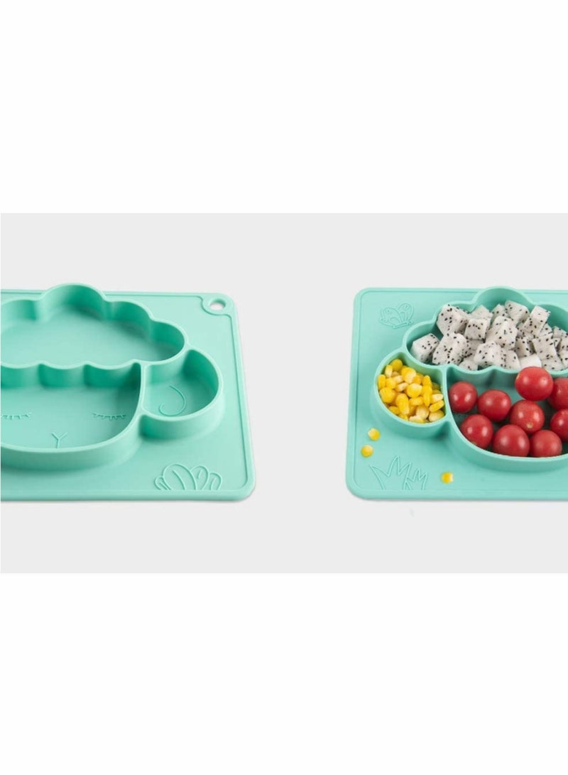 Silicone Divided Toddler Plates - Anti-Fall Eating Bowl Baby Cartoon Complementary Food Non-Slip Fun Lamb Shape Plate with Built-in Placemat for Toddlers (Green)