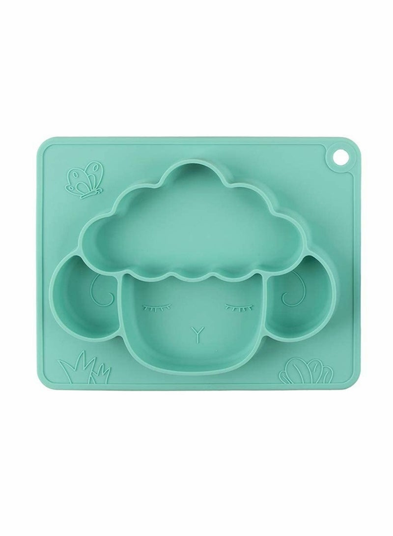 Silicone Divided Toddler Plates - Anti-Fall Eating Bowl Baby Cartoon Complementary Food Non-Slip Fun Lamb Shape Plate with Built-in Placemat for Toddlers (Green)