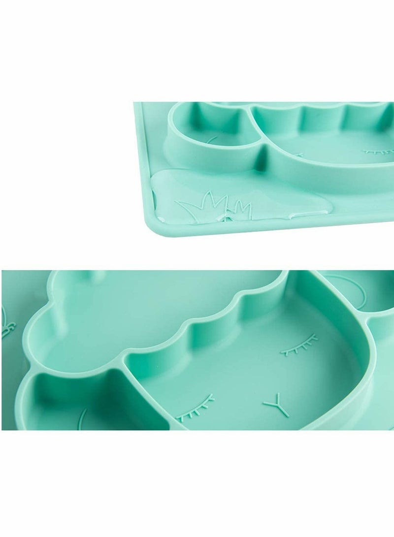 Silicone Divided Toddler Plates - Anti-Fall Eating Bowl Baby Cartoon Complementary Food Non-Slip Fun Lamb Shape Plate with Built-in Placemat for Toddlers (Green)