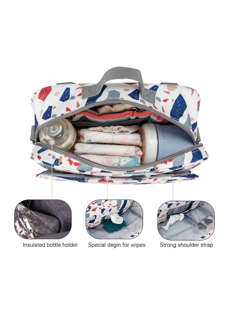 Baby Diaper Changing Clutch Kit With Detachable Shoulder Strap - Geo White
