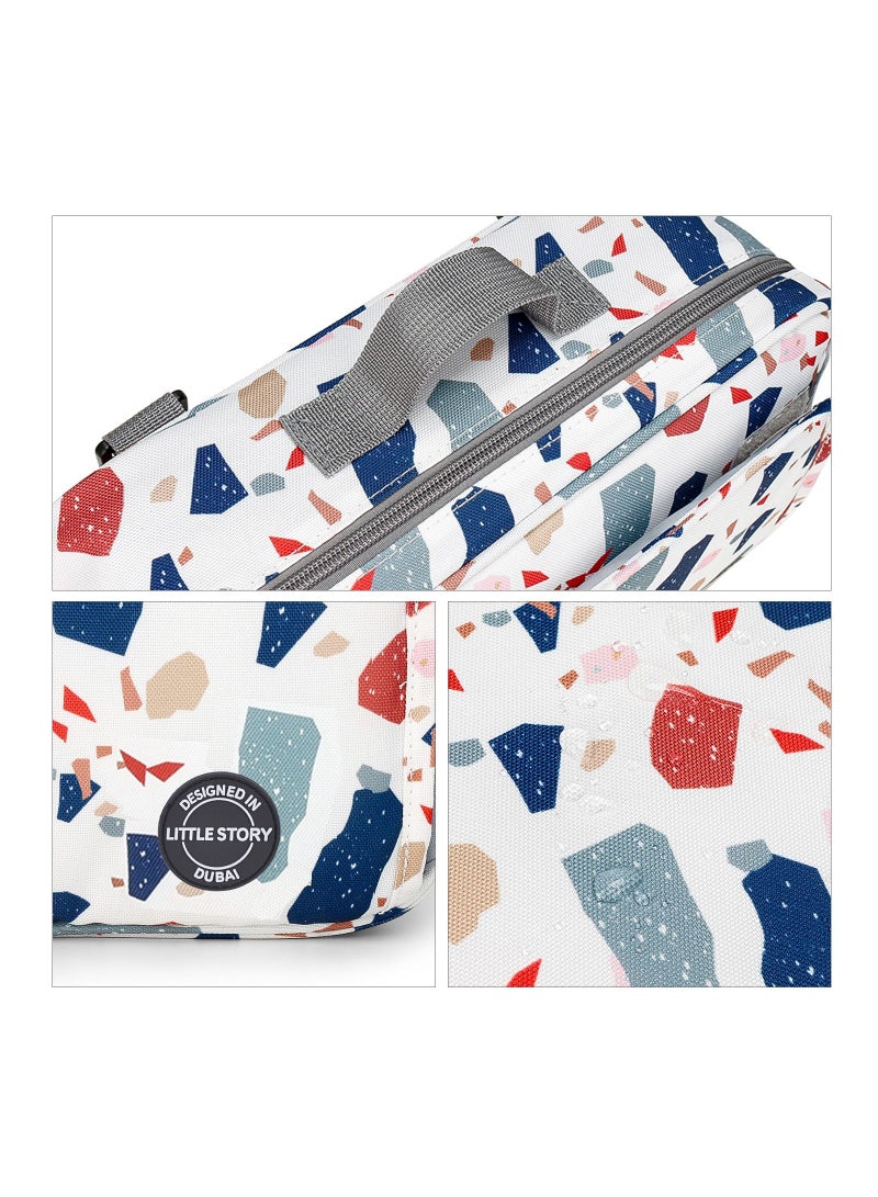 Baby Diaper Changing Clutch Kit With Detachable Shoulder Strap - Geo White