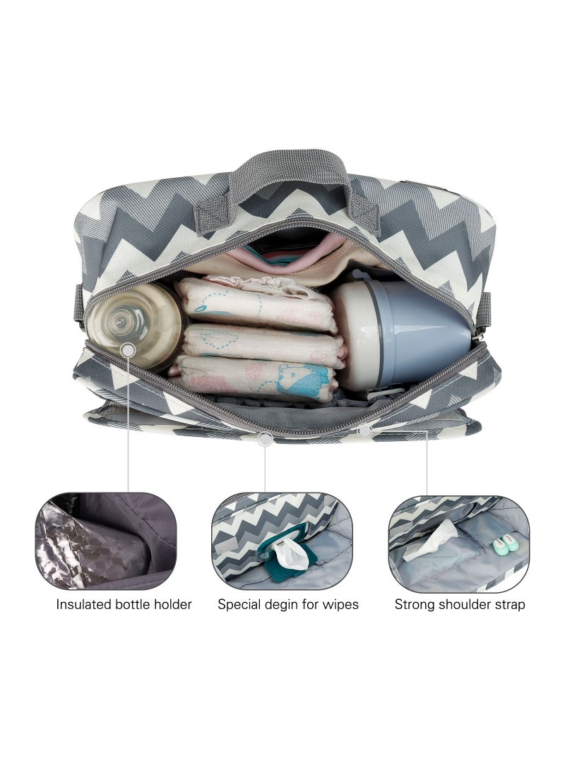 Baby Diaper Changing Clutch Kit With Detachable Shoulder Strap - Wave Grey
