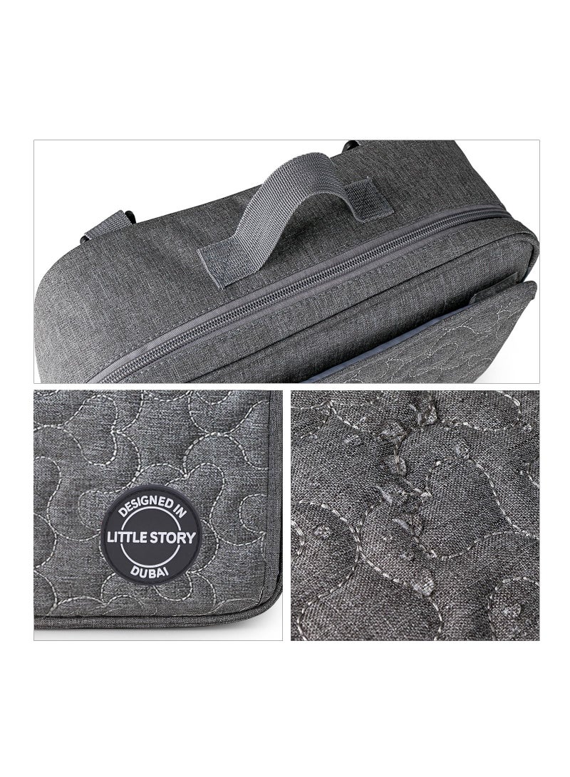 Baby Diaper Changing Clutch Kit With Detachable Shoulder Strap - Quilted Grey