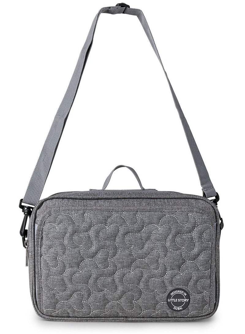 Baby Diaper Changing Clutch Kit With Detachable Shoulder Strap - Quilted Grey