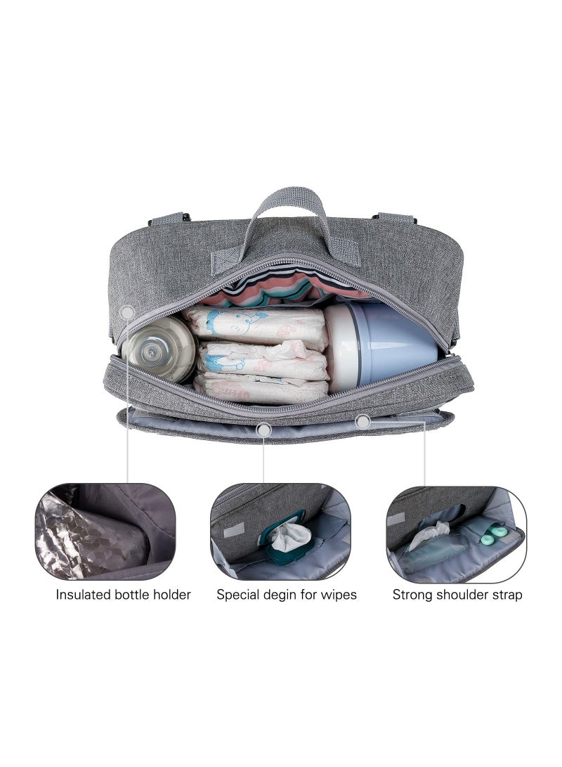 Baby Diaper Changing Clutch Kit With Detachable Shoulder Strap - Quilted Grey