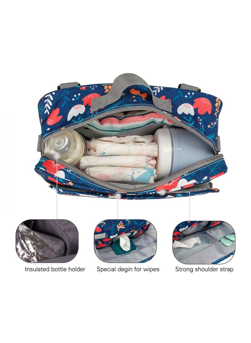 Baby Diaper Changing Clutch Kit With Detachable Shoulder Strap - Floret Blue