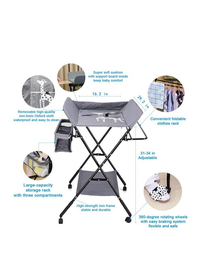 Portable Baby Changing Table with Wheels and Storage Rack and Bag, Multifunctional Newborn Dressing for Clothes Massage