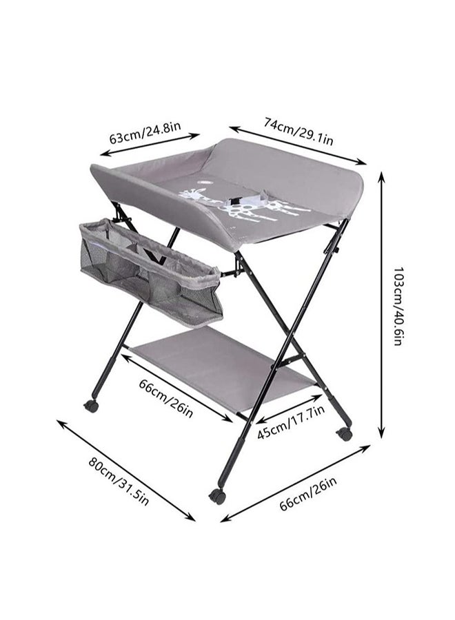 Portable Baby Changing Table with Wheels and Storage Rack and Bag, Multifunctional Newborn Dressing for Clothes Massage