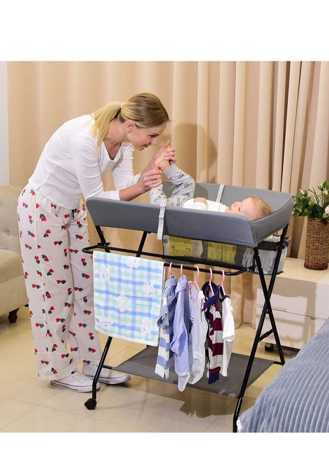 Portable Baby Changing Table with Wheels and Storage Rack and Bag, Multifunctional Newborn Dressing for Clothes Massage