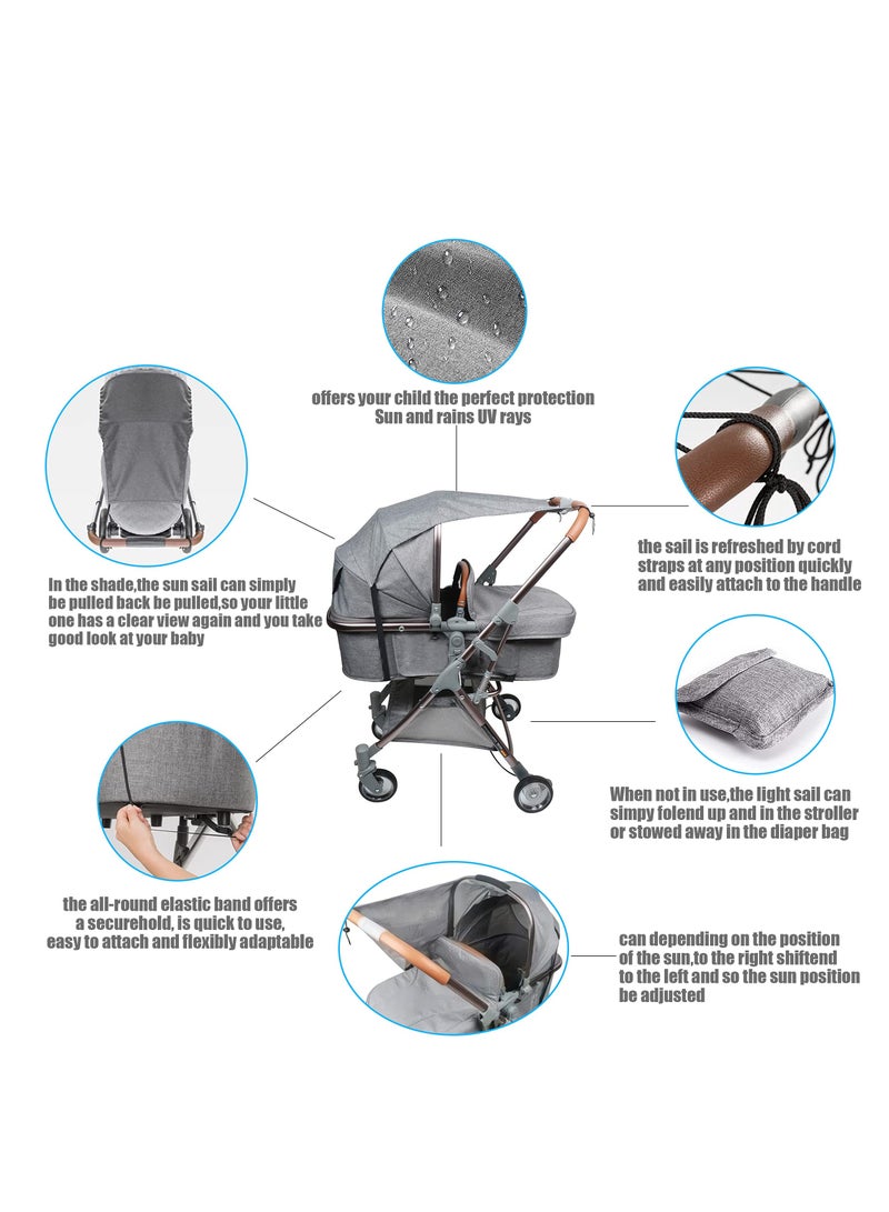 Pram Sun Shade, Universal Stroller Baby Buggy Sun Canopy, Sun Shade Stroller Awning Canopy Pushchair Parasol Accessories UV Protection, Sun Protection(Grey)