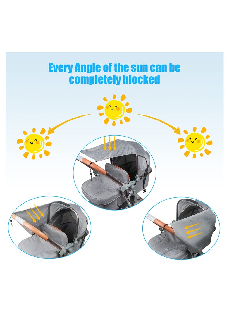 Pram Sun Shade, Universal Stroller Baby Buggy Sun Canopy, Sun Shade Stroller Awning Canopy Pushchair Parasol Accessories UV Protection, Sun Protection(Grey)