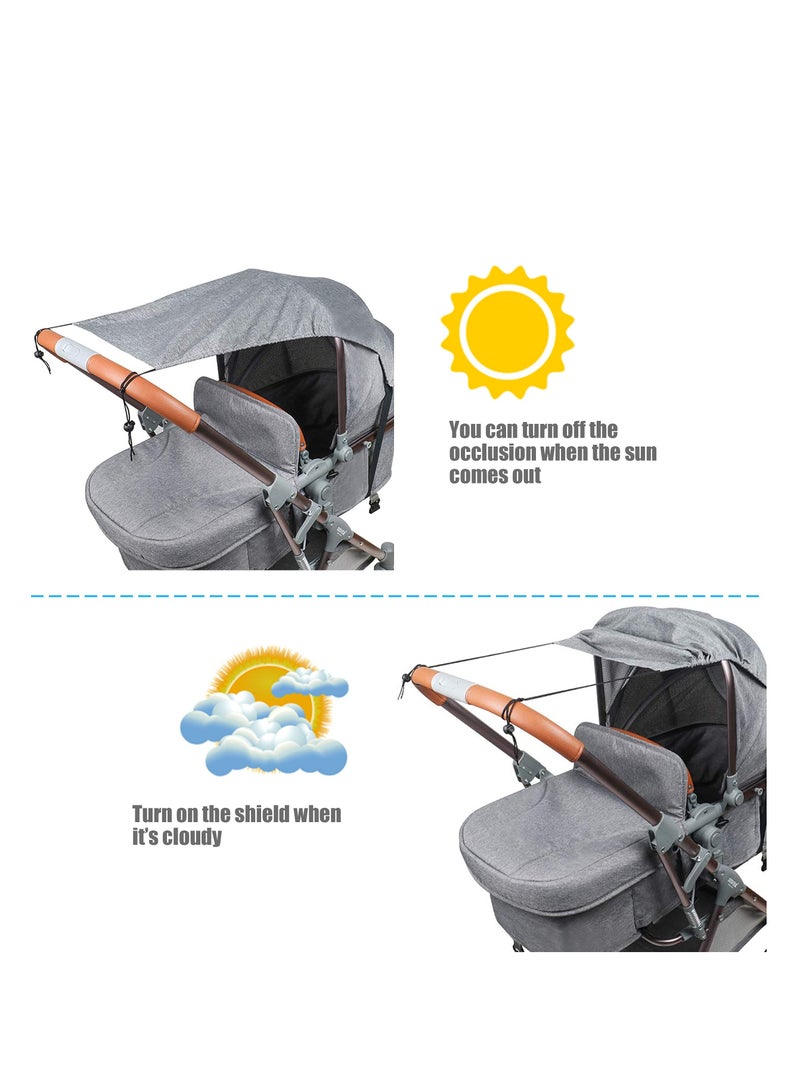 Pram Sun Shade, Universal Stroller Baby Buggy Sun Canopy, Sun Shade Stroller Awning Canopy Pushchair Parasol Accessories UV Protection, Sun Protection(Grey)