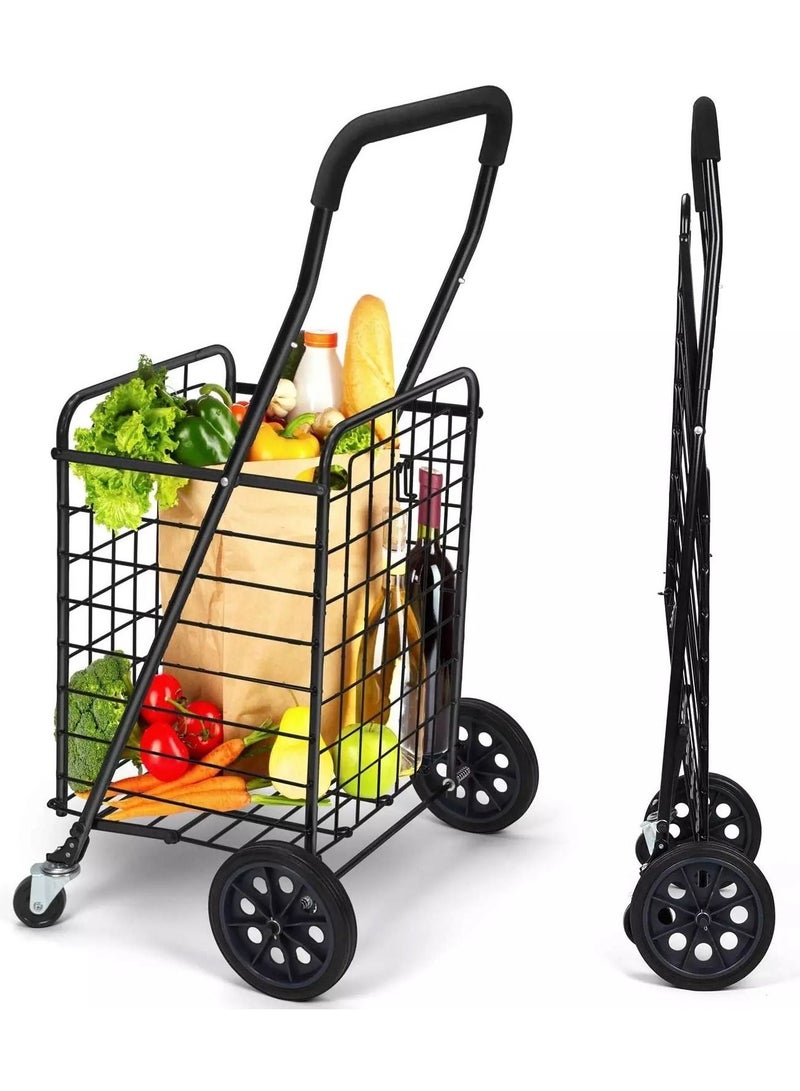 Grocery Shopping trolley Storage Cart and Utility Transit Hand Cart for Daily Use Black 80kg