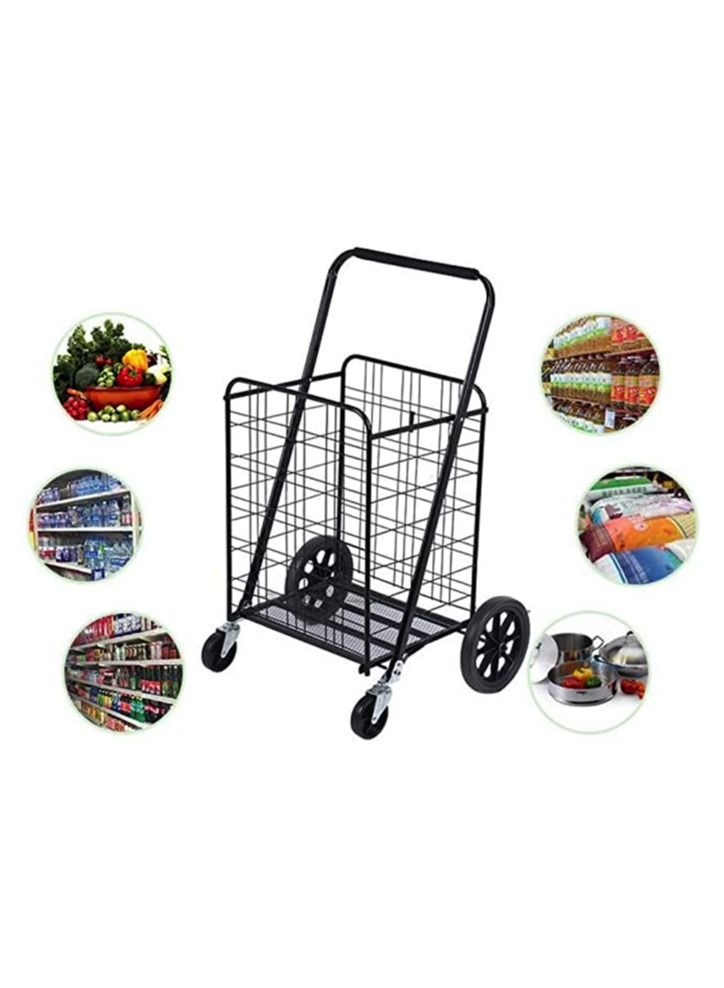 Grocery Shopping trolley Storage Cart and Utility Transit Hand Cart for Daily Use Black 80kg