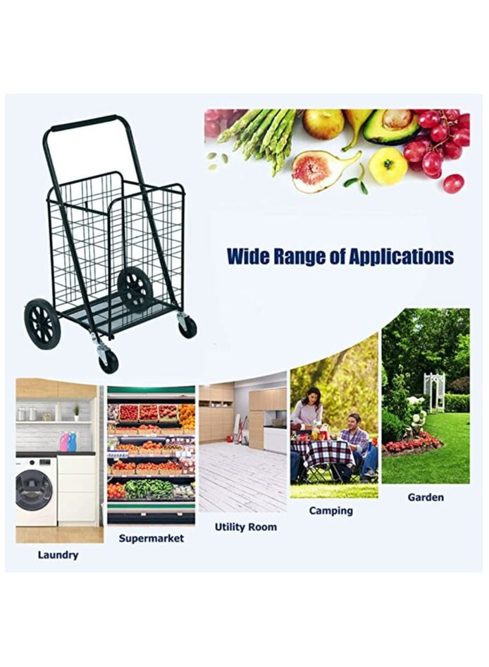 Grocery Shopping trolley Storage Cart and Utility Transit Hand Cart for Daily Use Black 80kg