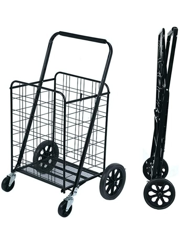 Grocery Shopping trolley Storage Cart and Utility Transit Hand Cart for Daily Use Black 80kg