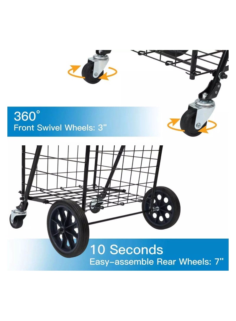 Grocery Shopping trolley Storage Cart and Utility Transit Hand Cart for Daily Use Black 80kg