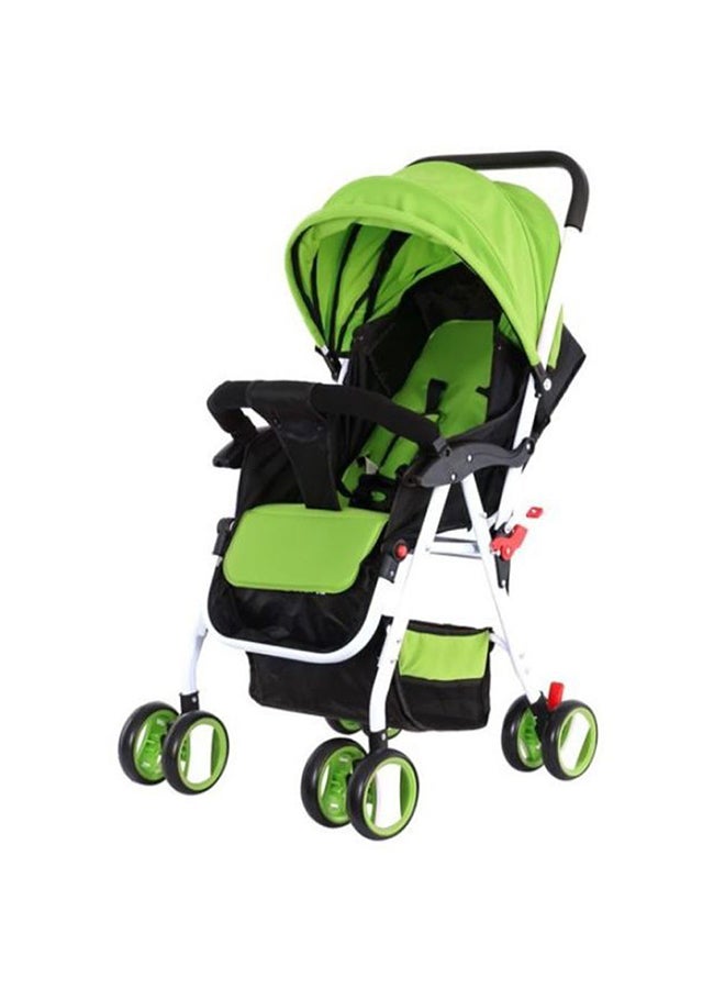 Two Tray One Hand Fold Multi Position Recline Baby Stroller With Large Canopy And Shopping Basket