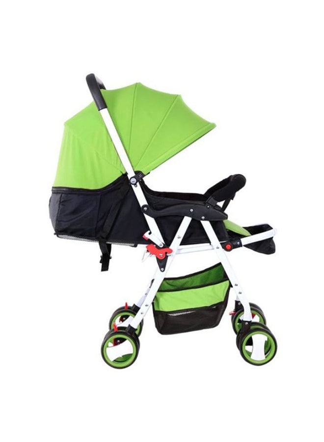 Two Tray One Hand Fold Multi Position Recline Baby Stroller With Large Canopy And Shopping Basket