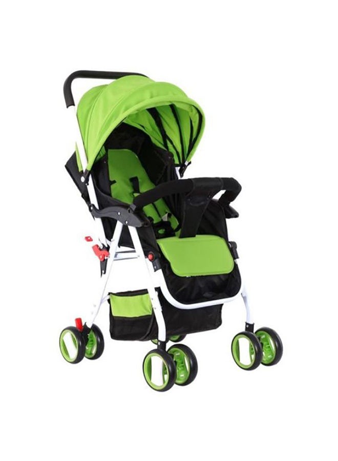 Two Tray One Hand Fold Multi Position Recline Baby Stroller With Large Canopy And Shopping Basket