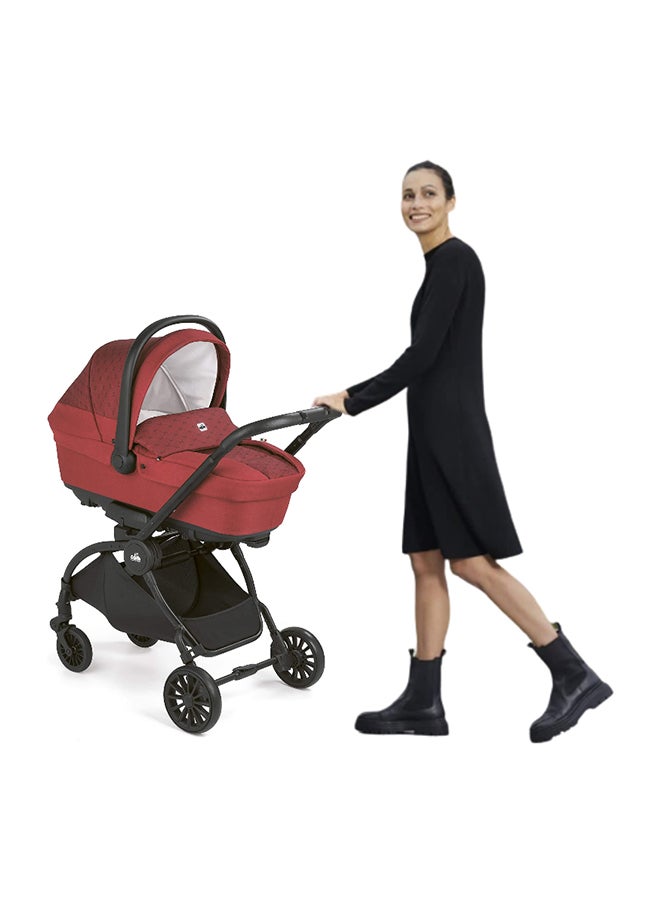 Vogue Baby Travel System - Red, From 0 To 4 Years Old, Spacious Carrycot, Mattress, Hood With Extendable Sun Visor, Rocking Function, Compact Folding Pushchair, Made In Italy, Safety Harness