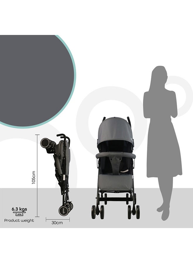 Lightweight Strek - Stroller With One-Touch Brake System And Multi-Position Reclining Padded Seat, Upto 15 KG, Mid Grey