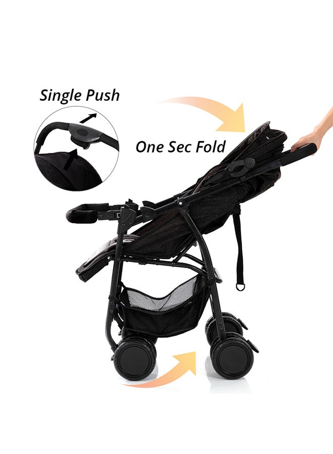Trip Plus Stroller Extra Wide Stylish Canopy - Black