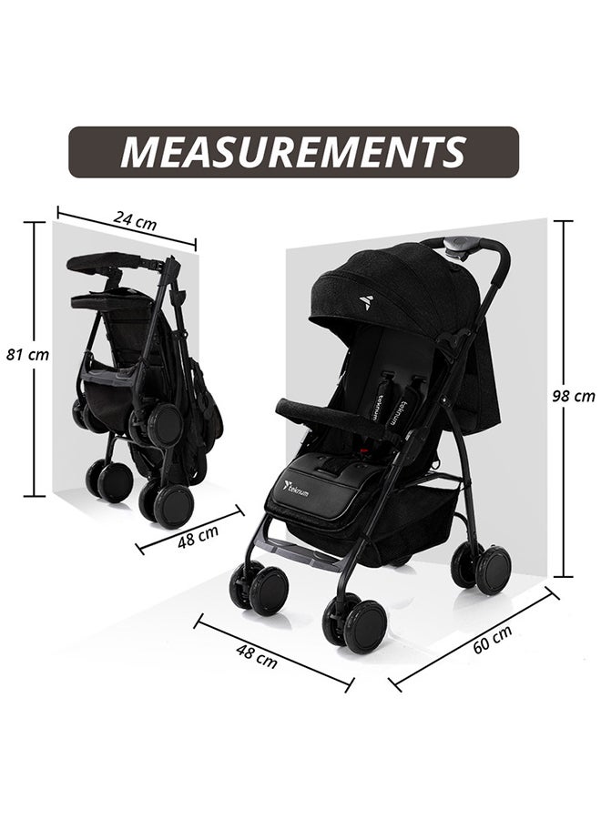 Trip Plus Stroller Extra Wide Stylish Canopy - Black