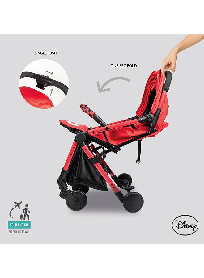 Cars Lightning Mcqueen Travel With Stroller Storage Basket, Rear Breaks And Trolley Handle- 0-36 Months