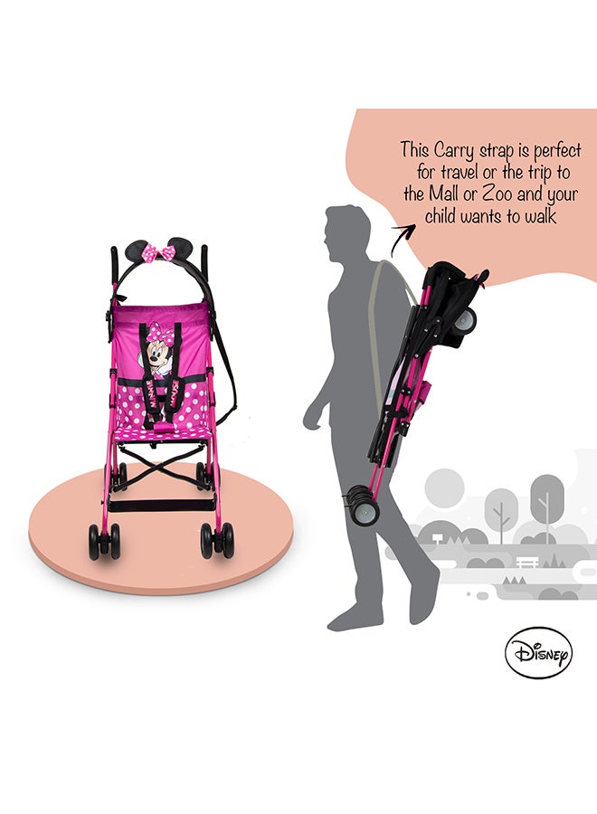 Minnie Mouse 3D Ears Lightweight Buggy Stroller 3 - 36 Months, Pink, Rear Breaks, Shoulder Strap