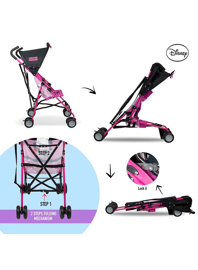 Minnie Mouse 3D Ears Lightweight Buggy Stroller 3 - 36 Months, Pink, Rear Breaks, Shoulder Strap