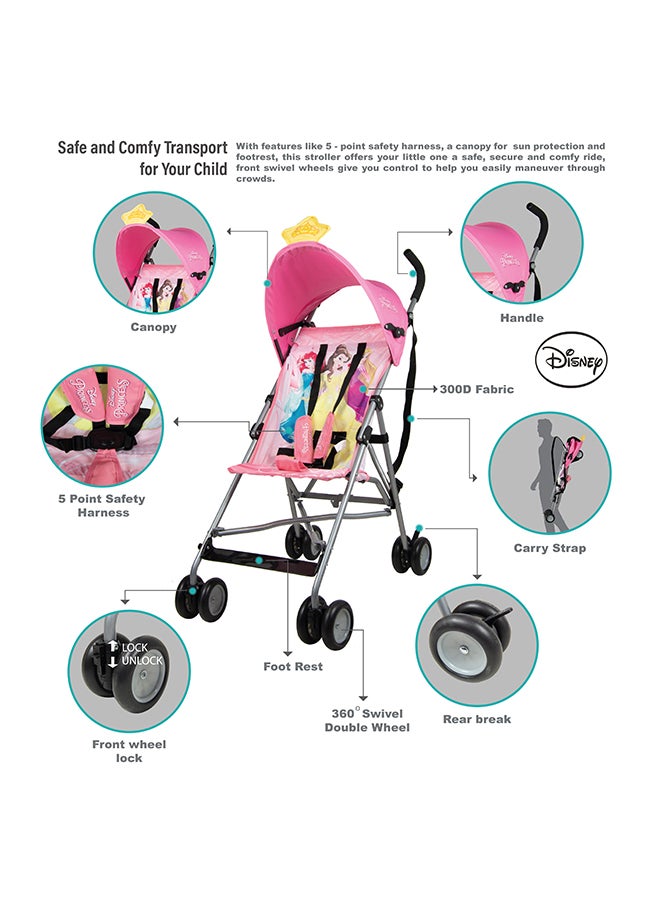 Princess 3D Crown Lightweight Buggy Stroller | 3 - 36 Months, Rear Breaks, Shoulder Strap